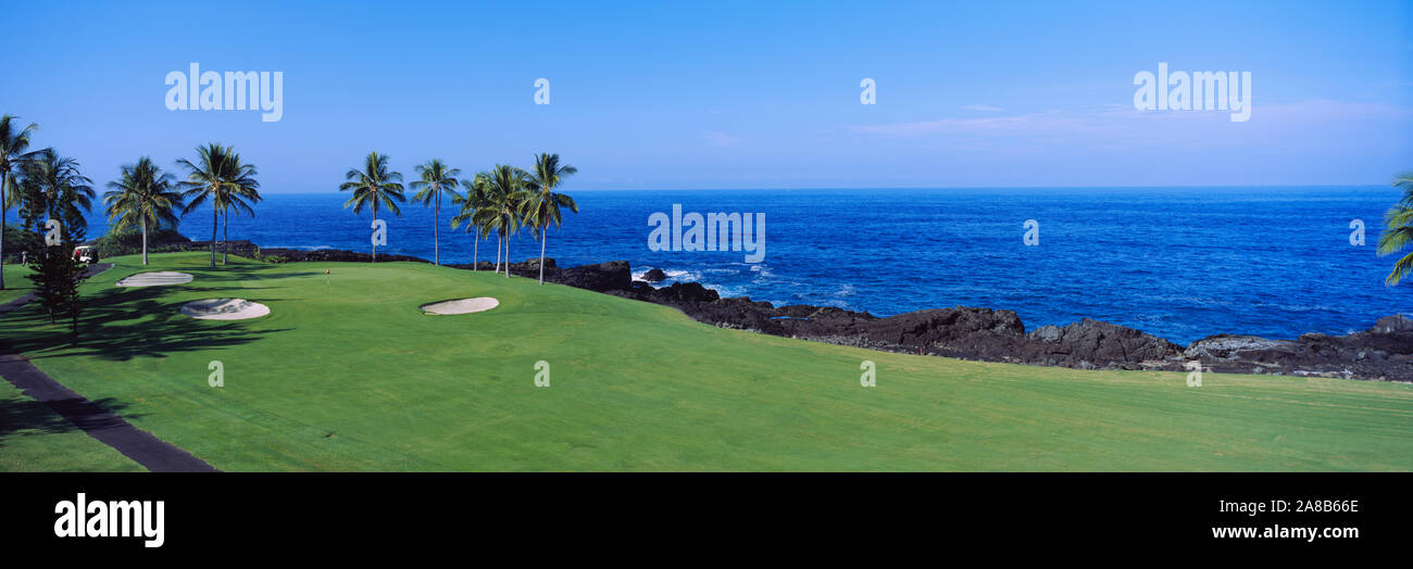 Golf course at the oceanside, Kona Country Club Ocean Course, Kailua Kona, Hawaii, USA Stock Photo