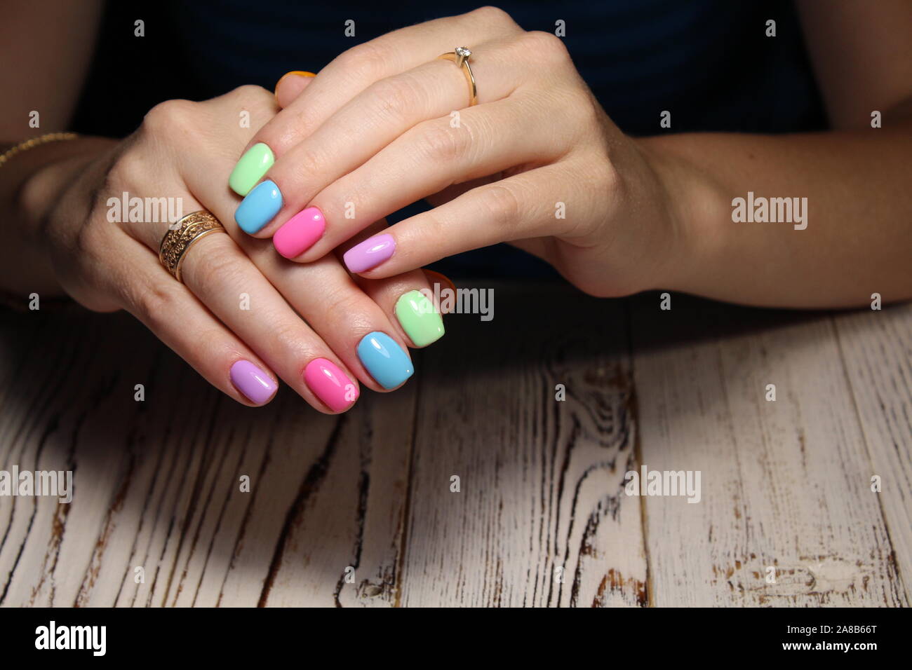 Stylish Design Of Manicure On Long Beautiful Nails Stock Photo Alamy
