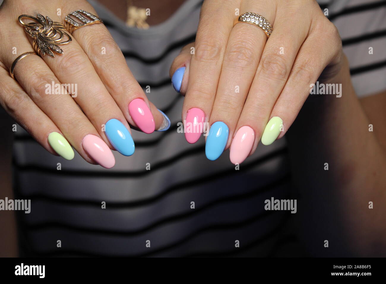 Stylish Design Of Manicure On Long Beautiful Nails Stock Photo Alamy