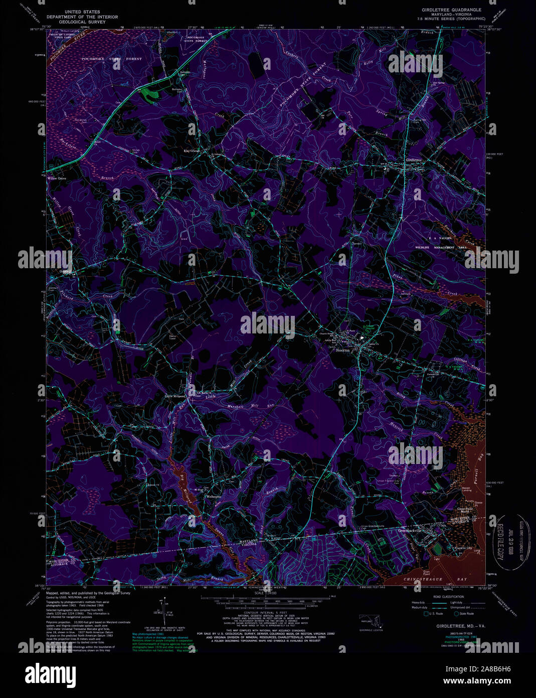 USGS TOPO Map Maryland MD Girdletree 256374 1966 24000 Inverted Stock Photo Alamy