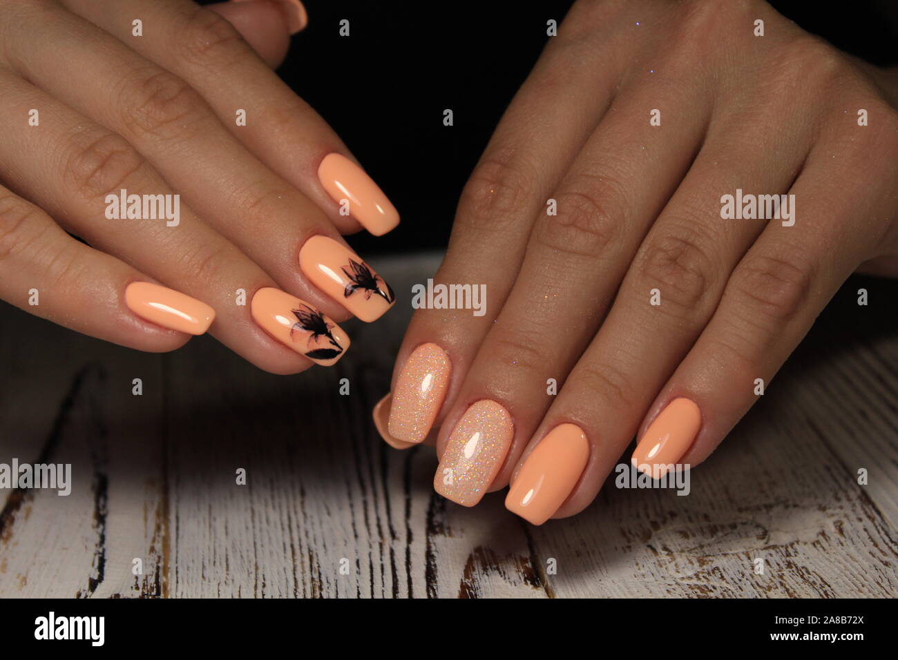 Stylish Design Of Manicure On Long Beautiful Nails Stock Photo Alamy