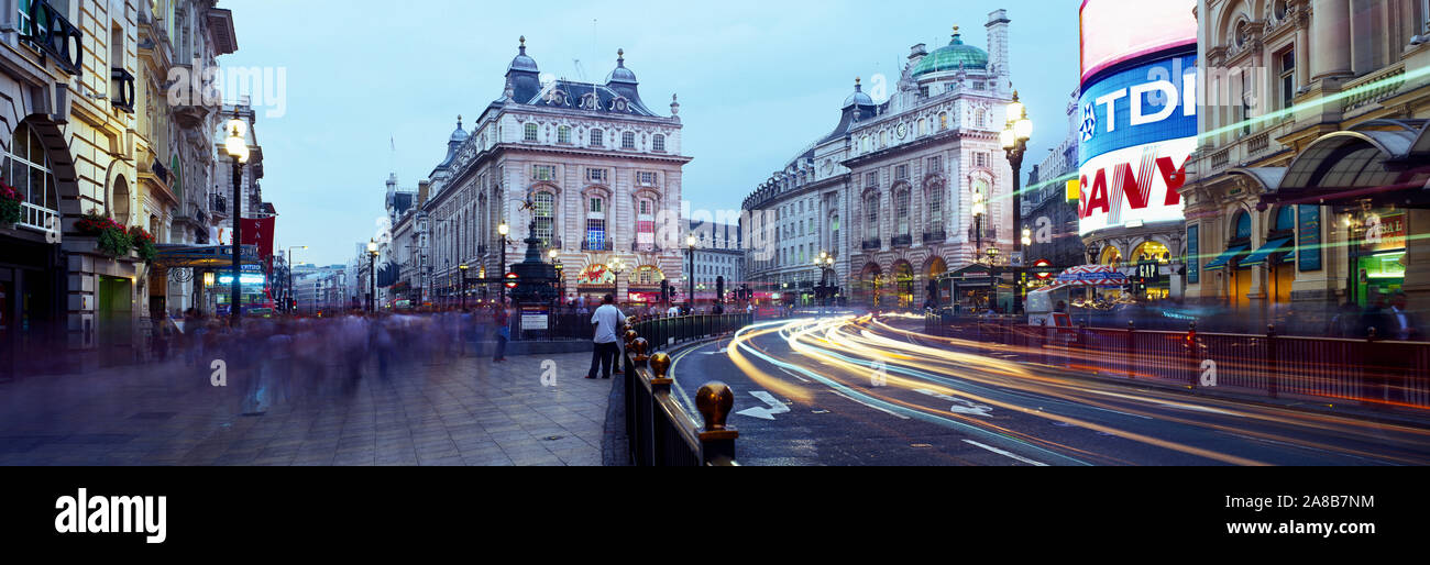 Buildings along a road, Piccadilly Circus, London, England Stock Photo