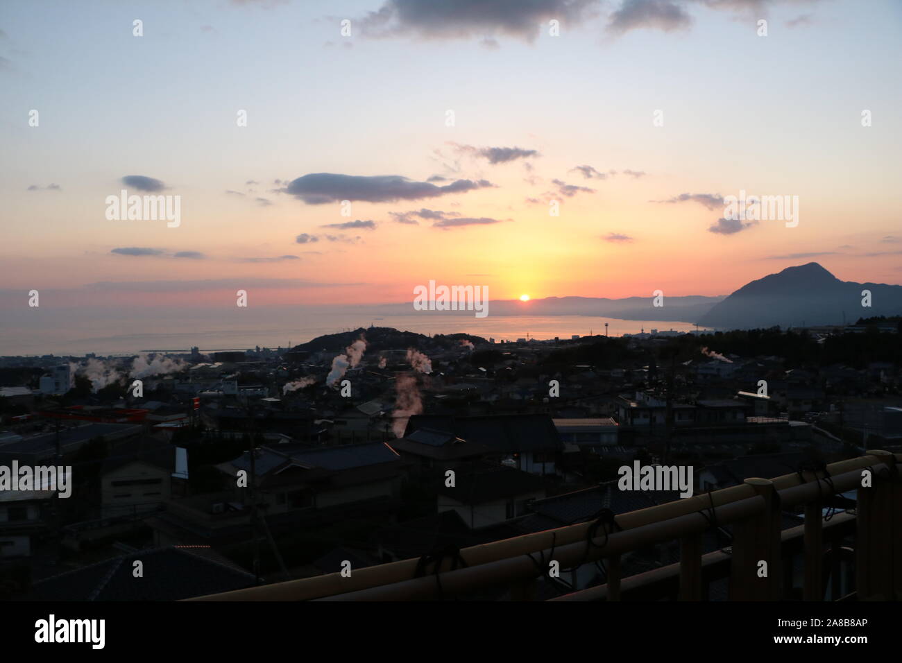 Sunrise over Beppu Bay Stock Photo
