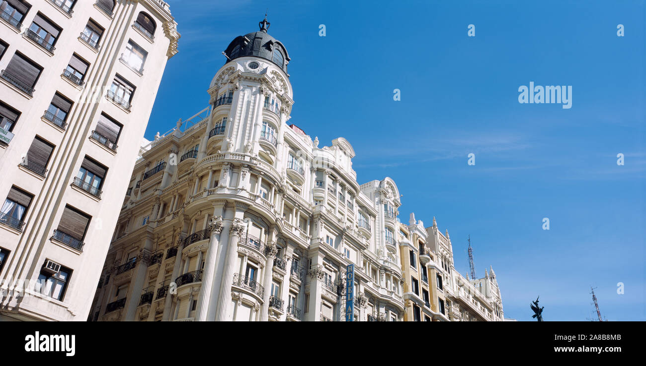 Low angle view of a building, Gran Via, Callao, Madrid, Spain Stock Photo