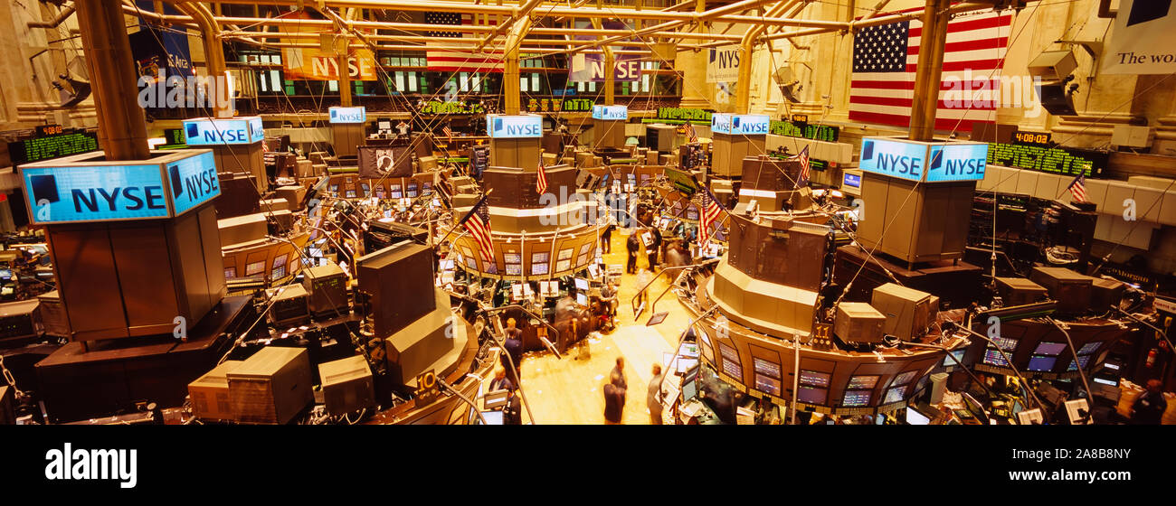High angle view of a group of people in a stock market, New York Stock Exchange, Manhattan, New York City, New York State, USA Stock Photo