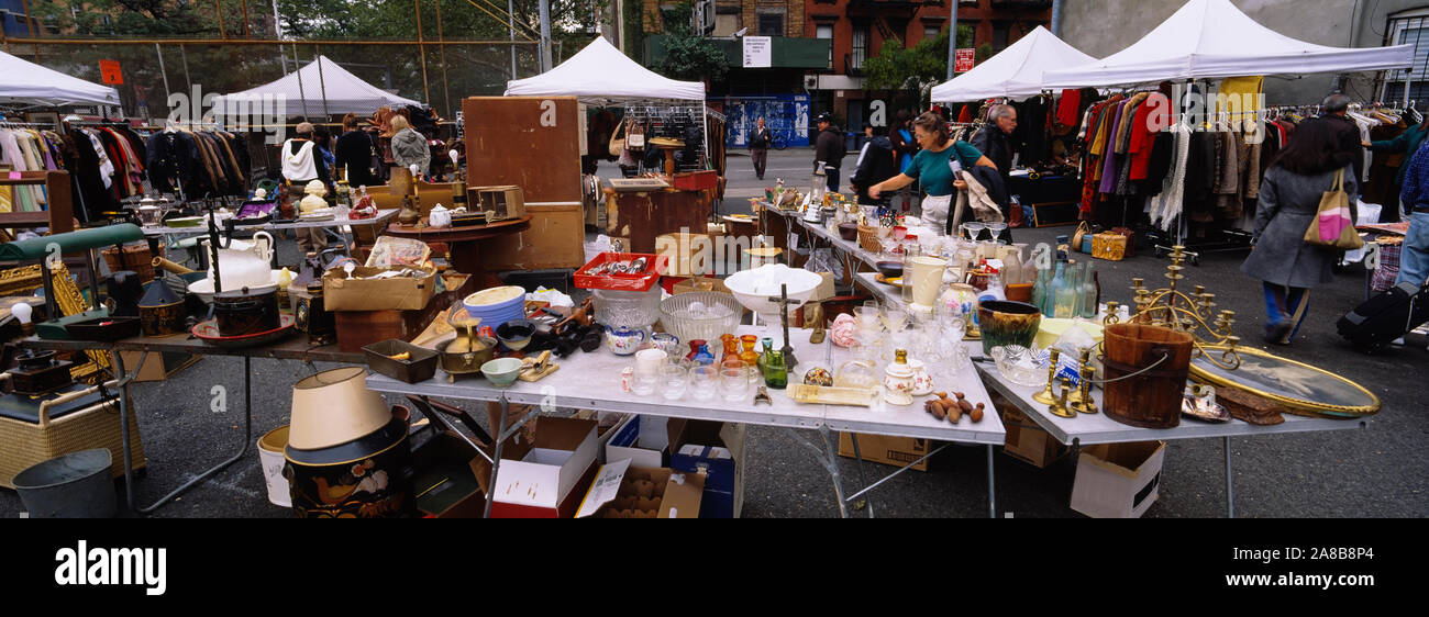 Group of people in a flea market, Hell's Kitchen, Manhattan, New York City, New York State, USA Stock Photo