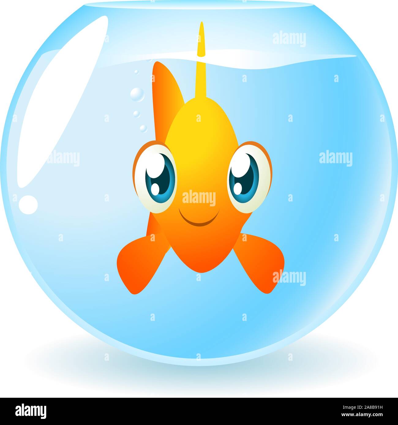 Goldfish face facing viewer inside a fish bowl, vector cartoon illustration Stock Vector