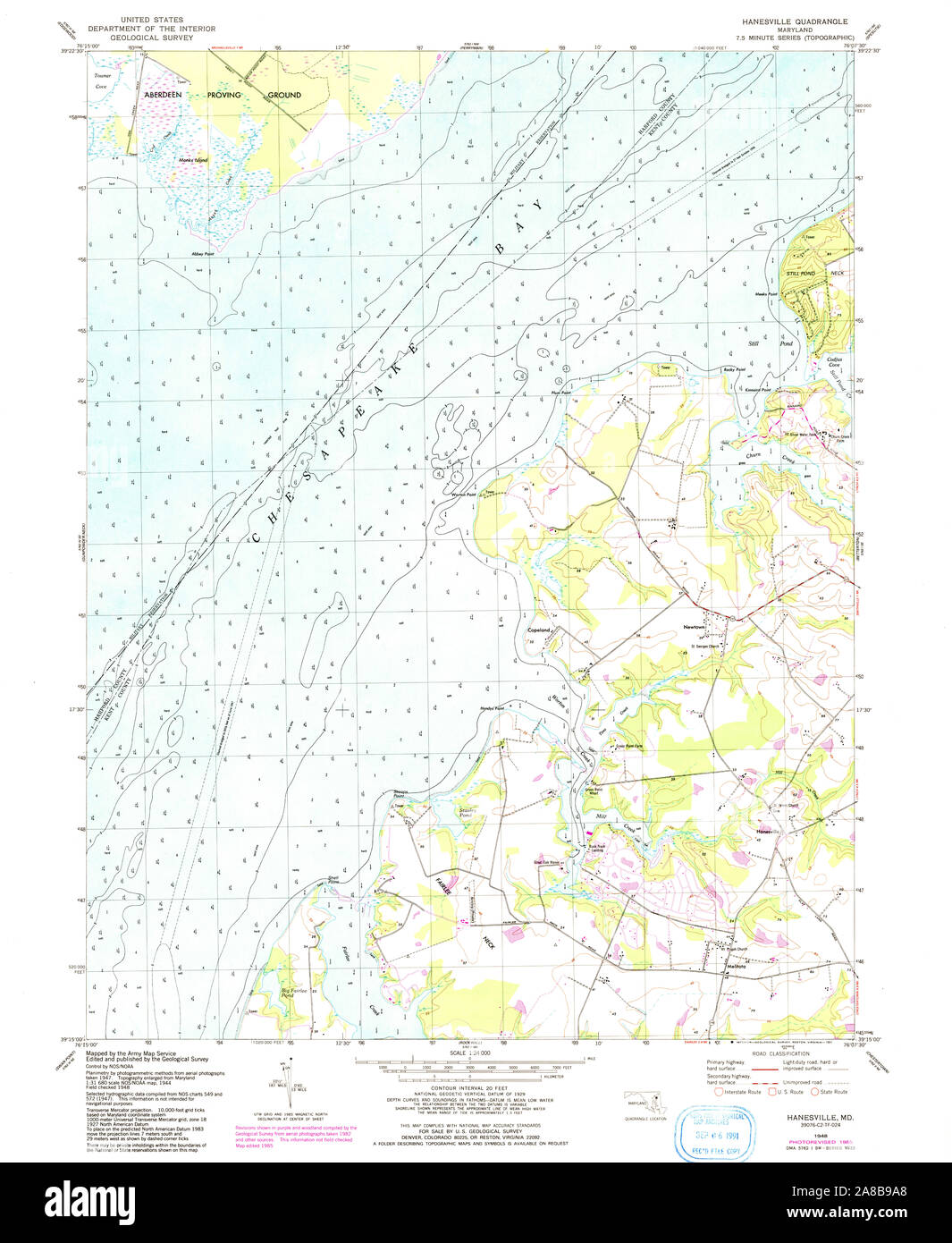USGS TOPO Map Maryland MD Hanesville 256419 1948 24000 Stock Photo Alamy