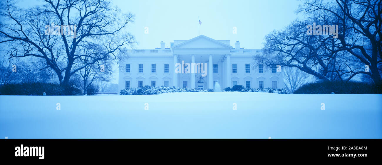 White House with snow at dusk, Washington DC, USA Stock Photo