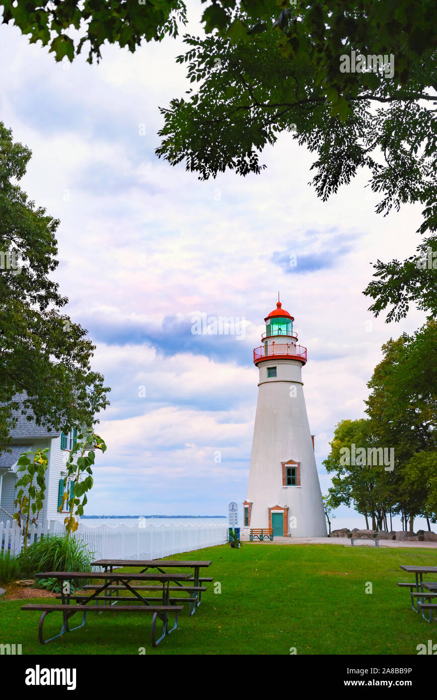 Marblehead  Lighthouse State Park Lake Erie, in autumn 2018. Fall midwest tourism travel scenic beauty, Marblehead, Ohio, USA Great Lakes light house Stock Photo