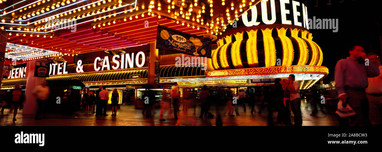 Casino lit up at night, Four Queens, Fremont Street, Las Vegas, Clark County, Nevada, USA Stock Photo