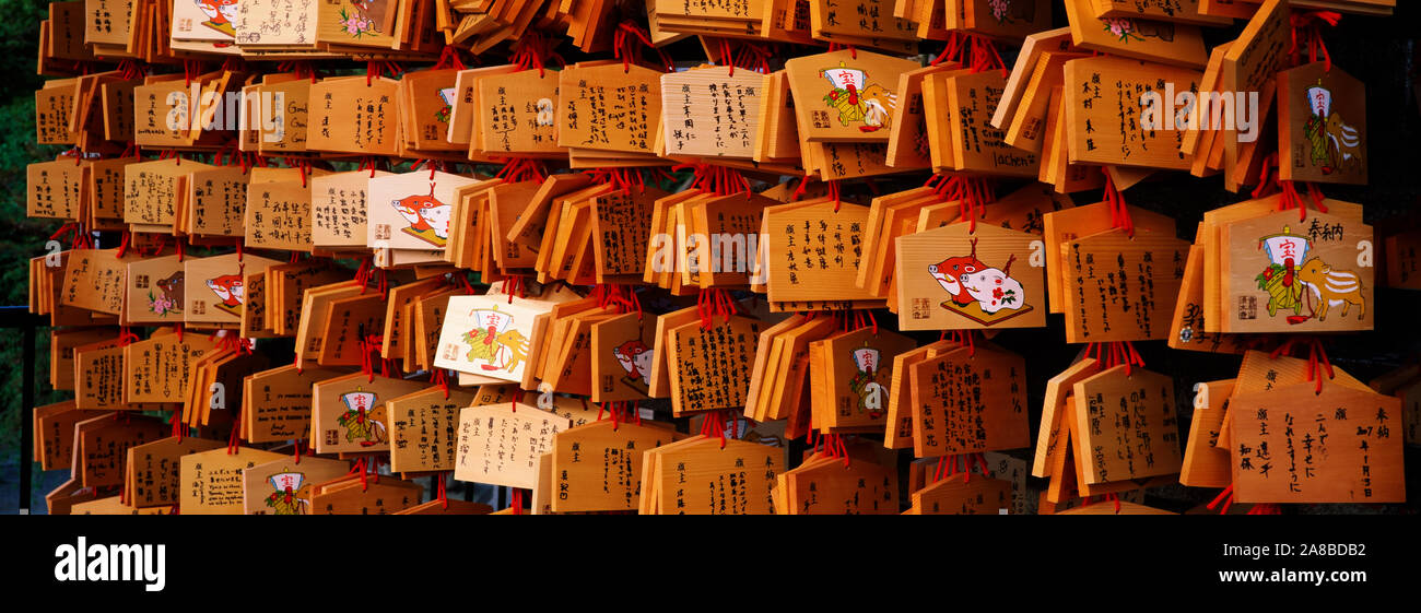 Votive tablets in a temple, Kiyomizu-Dera Temple, Kyoto, Kyoto Prefecture, Kinki Region, Honshu, Japan Stock Photo