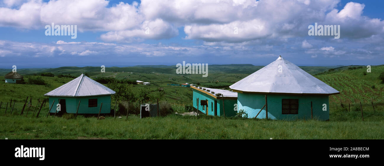 Rondawel huts on a landscape, Transkei, Wild Coast, Eastern Cape Province, Republic of South Africa Stock Photo