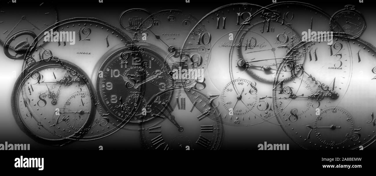 Montage of old pocket watches Stock Photo