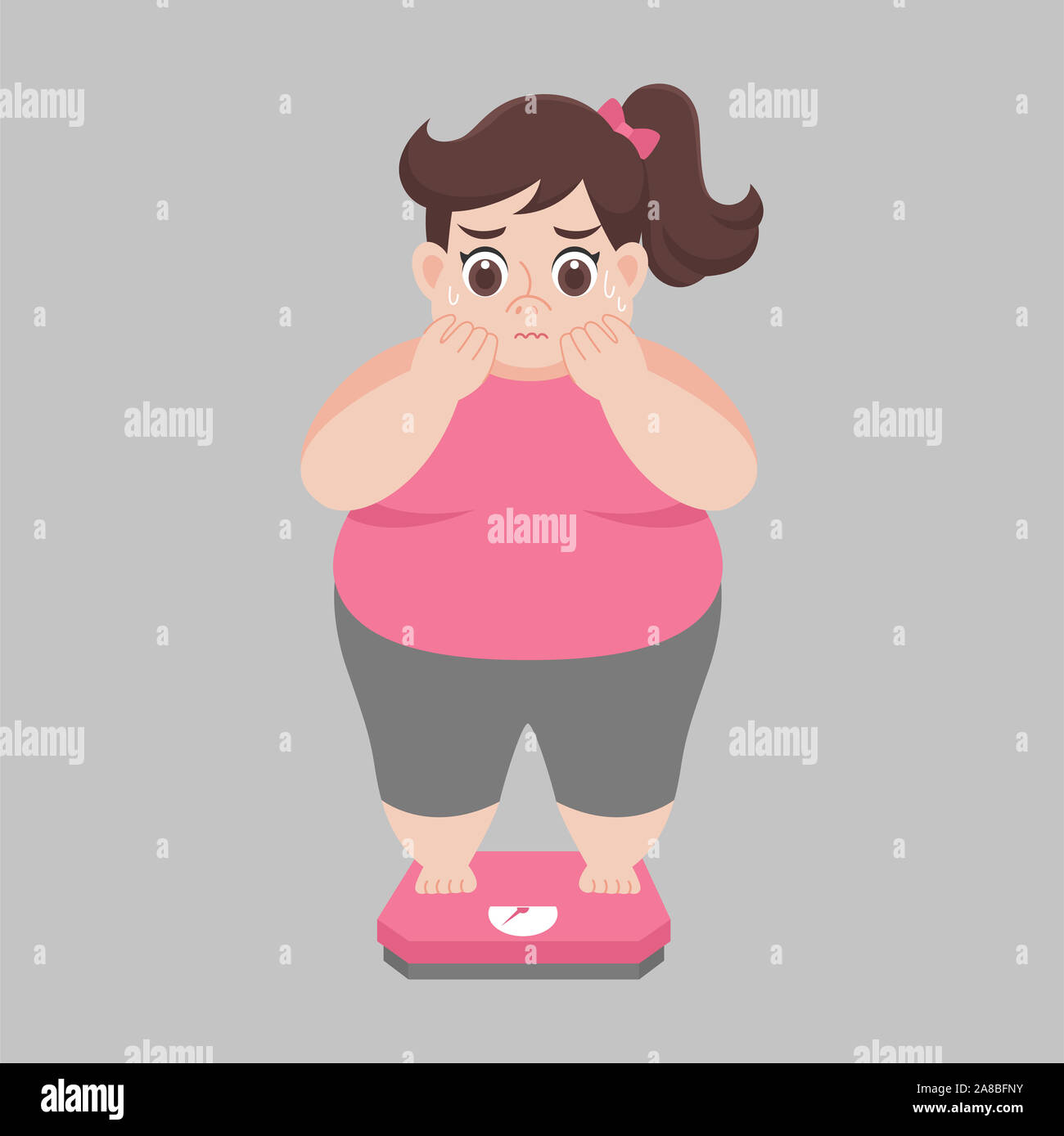 Big Fat woman worry standing on electronic scales for weight Body ...