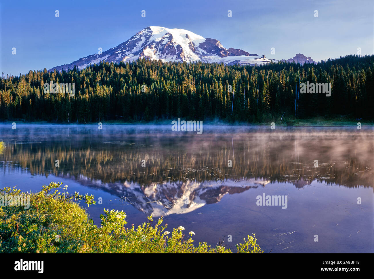 Mt Rainier reflects in Reflection Lake, Mt Rainier National Park