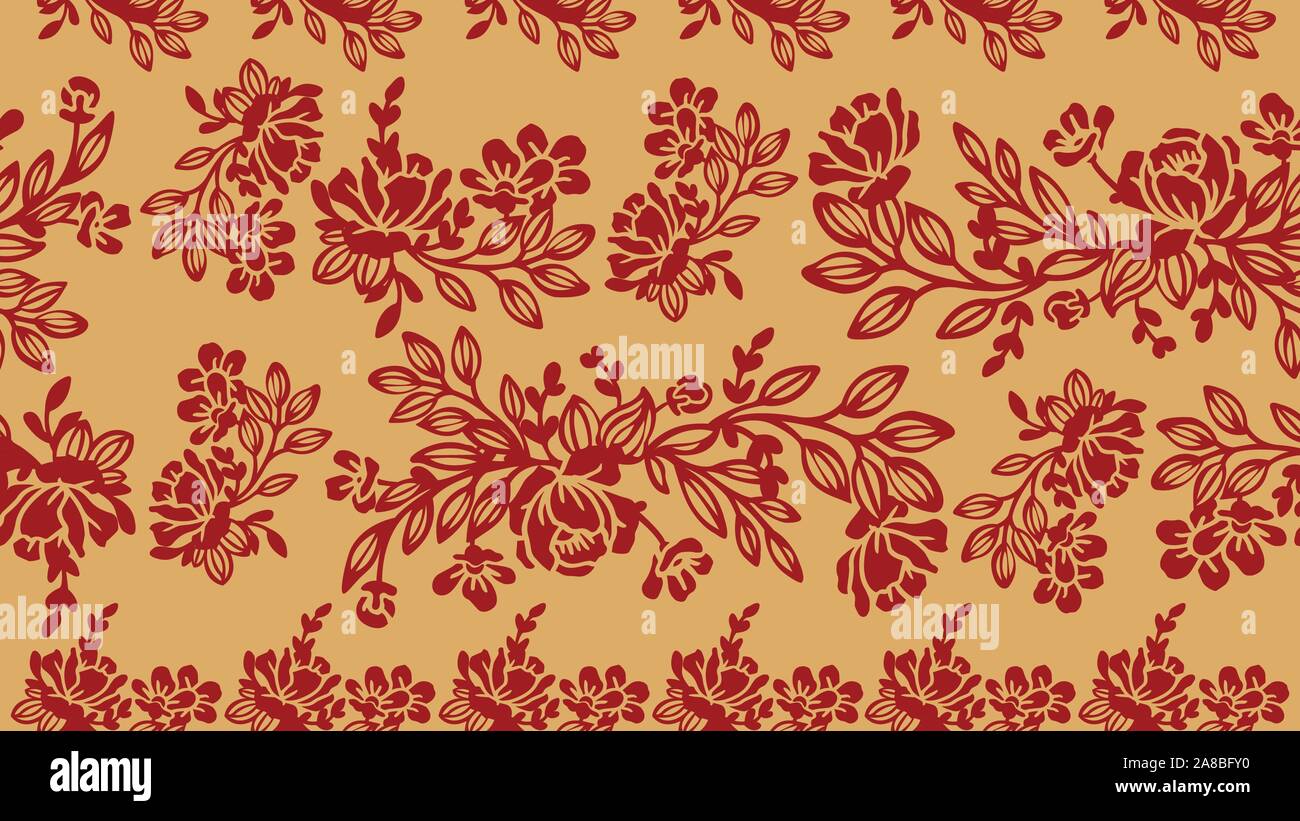 Floral pattern background, style element for ornate red and yellow ...