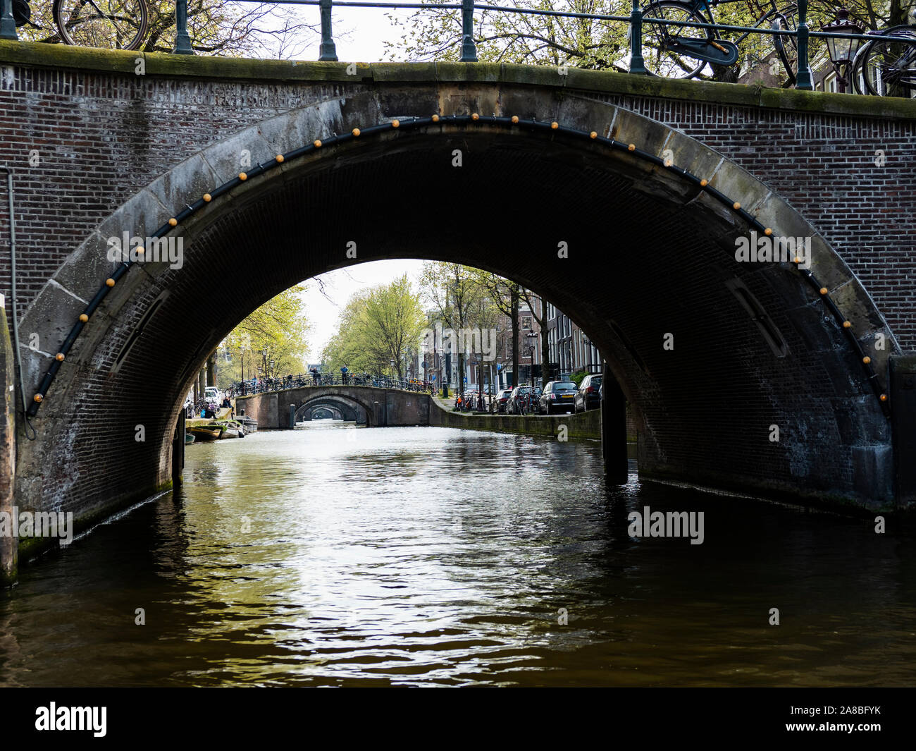 Arch bridge over Prinsengracht Canal, Leidegracht, Amsterdam, North Holland, Netherlands Stock Photo