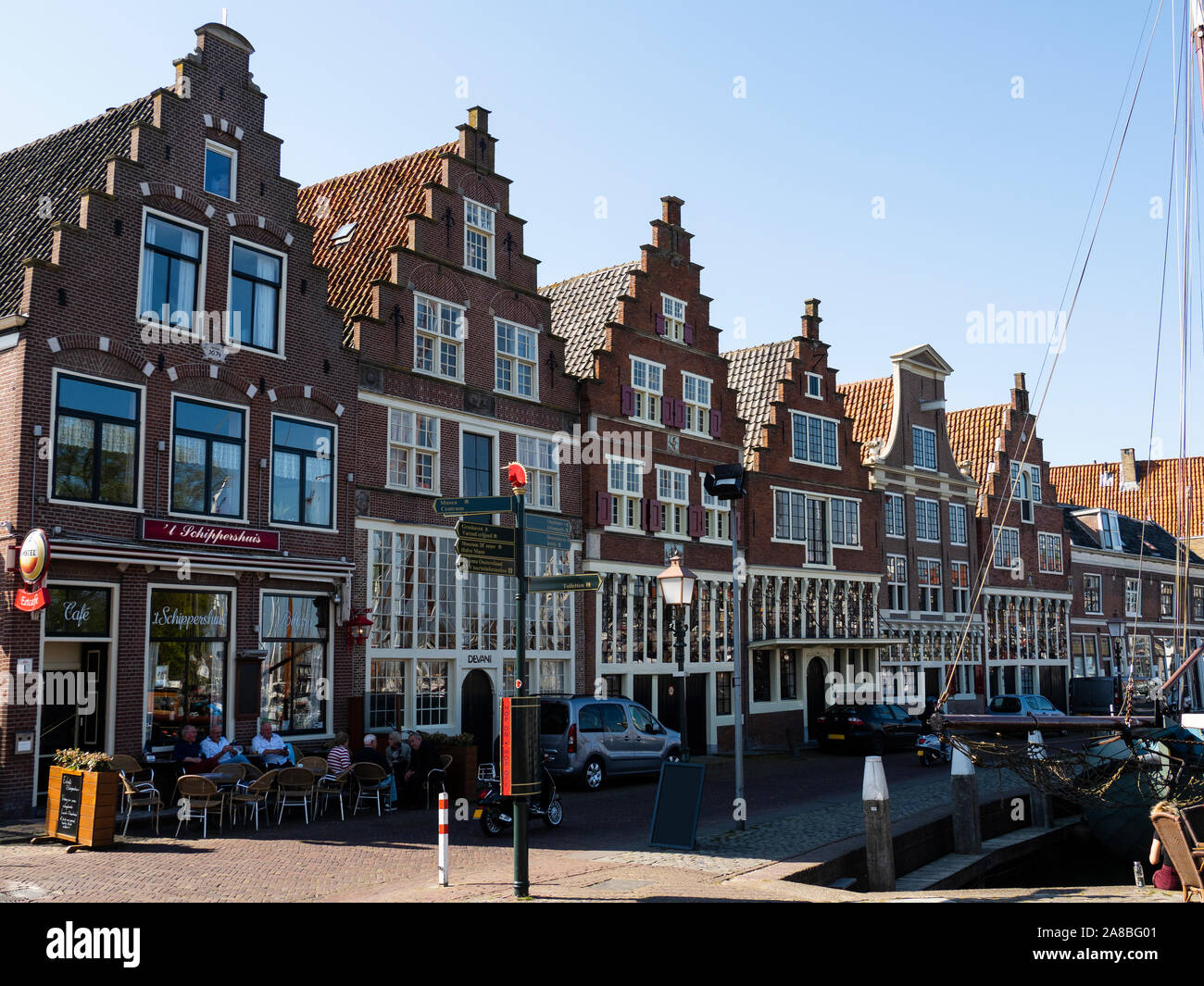 Shops along waterfront of Hoorn, Markermeer, North Holland, Netherlands Stock Photo