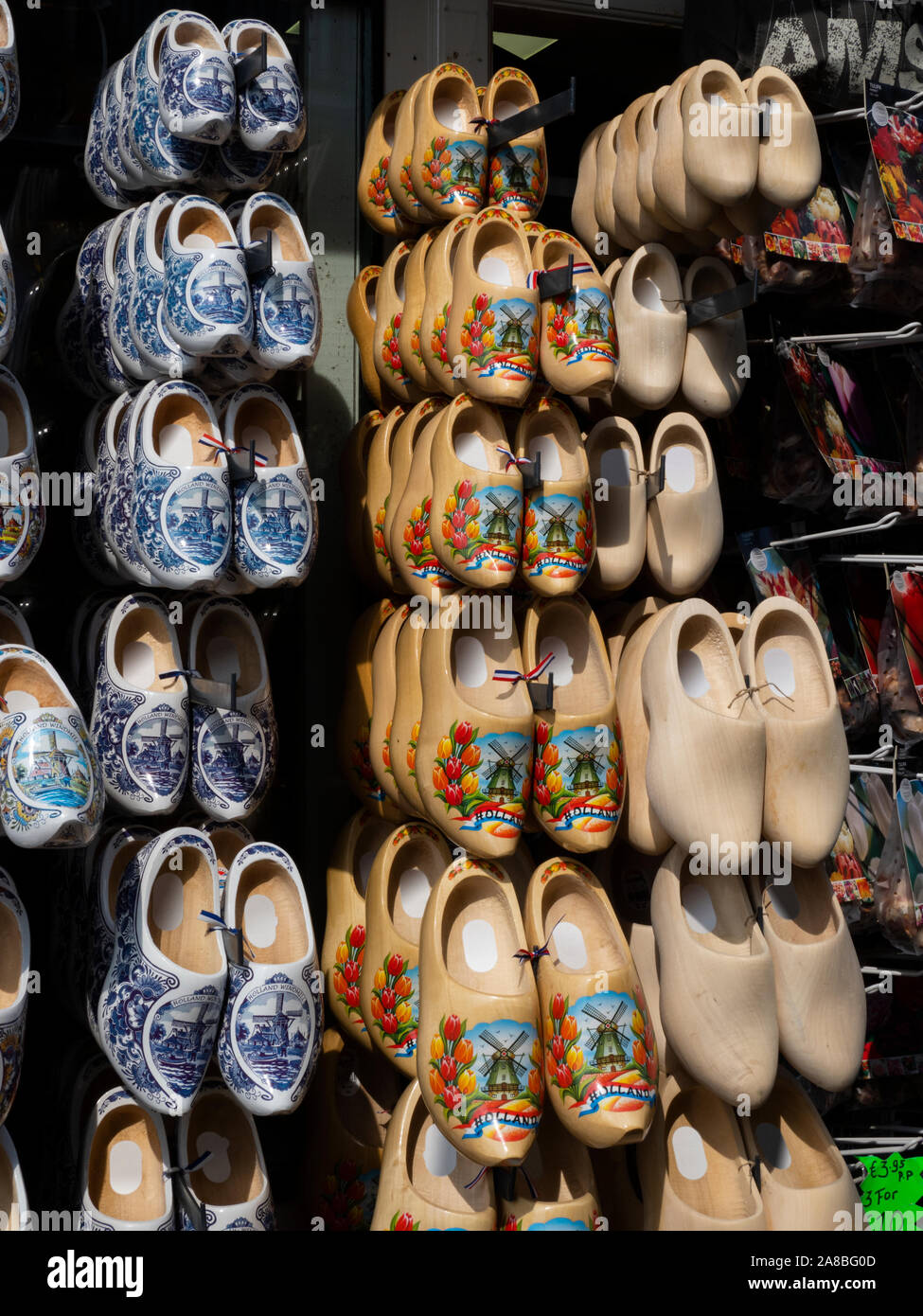 Traditional Dutch wooden clogs for sale at market, Moonickendam, North Holland, Netherlands Stock Photo