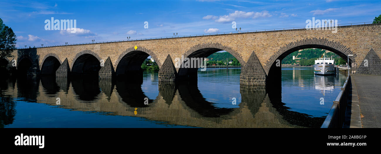 Balduin Bridge with arches over Moselle River, Koblenz, Rhineland-Palatinate, Germany Stock Photo