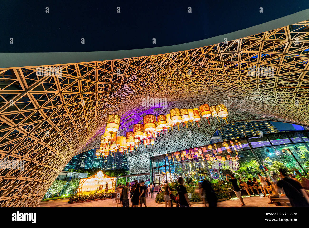 Singapore / September Chinese Mid-Autumn Lantern Festival at Garden By The Bay, Singapore. Tourists enjoying and sightseeing. Stock Photo