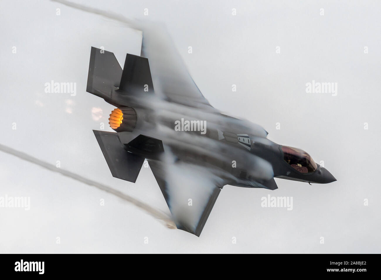 A United States Air Force F-35 Lightning II performs a demo at the 2019 Cleveland Airshow. Stock Photo