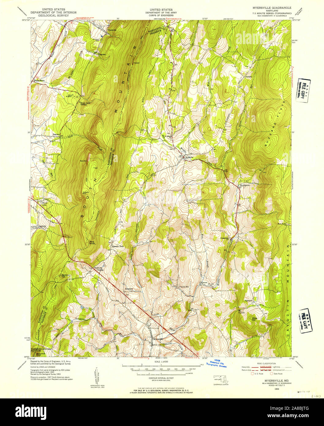 USGS TOPO Map Maryland MD Myersville 256618 1953 24000 Stock Photo Alamy
