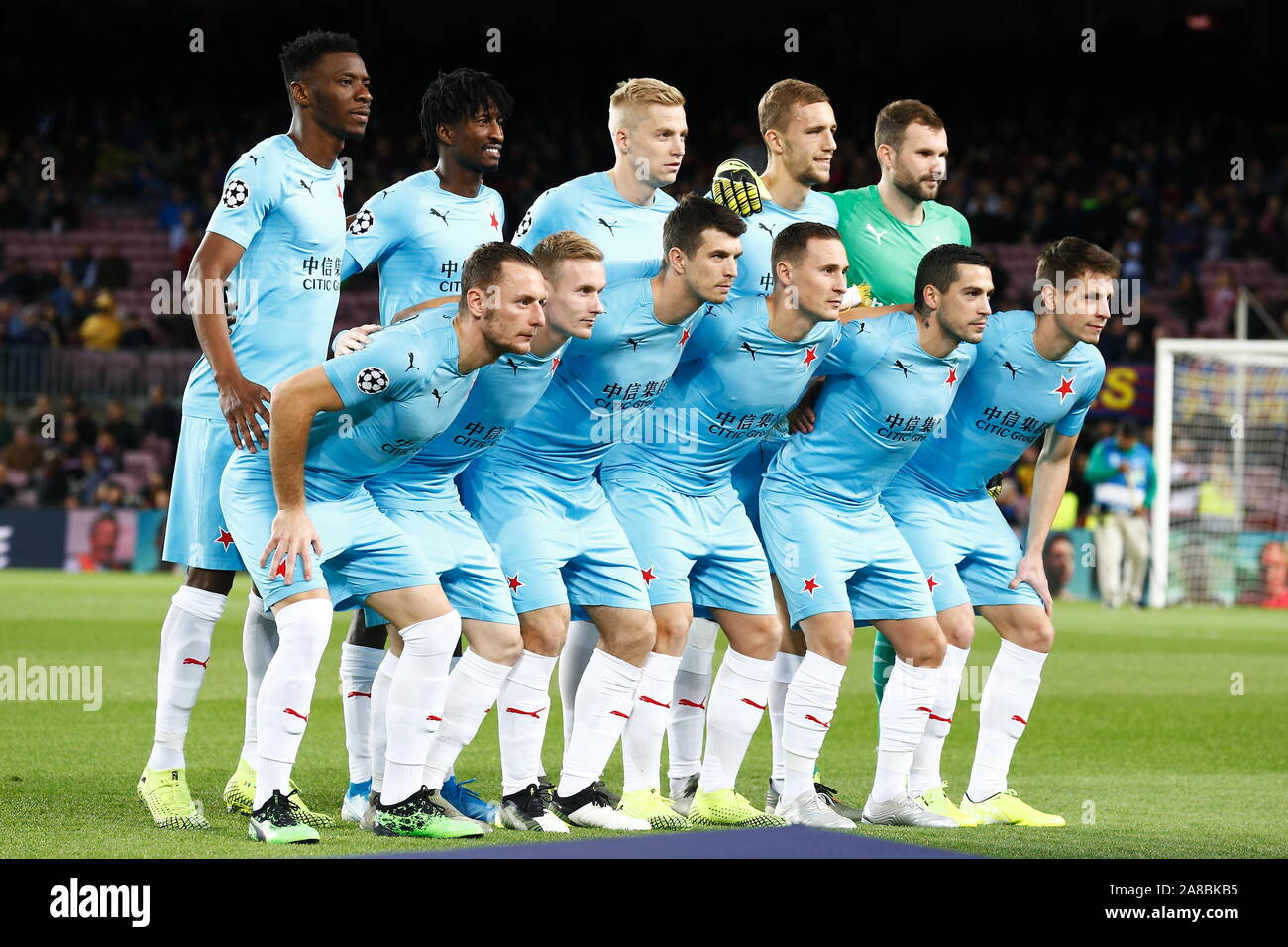 Barcelona, Spain. 5th Nov, 2019. SK Slavia Praha team group line