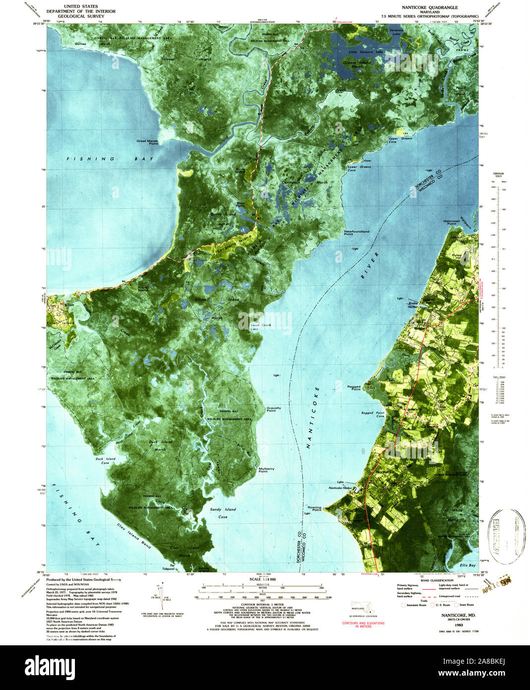 USGS TOPO Map Maryland MD Nanticoke 256628 1983 24000 Stock Photo - Alamy