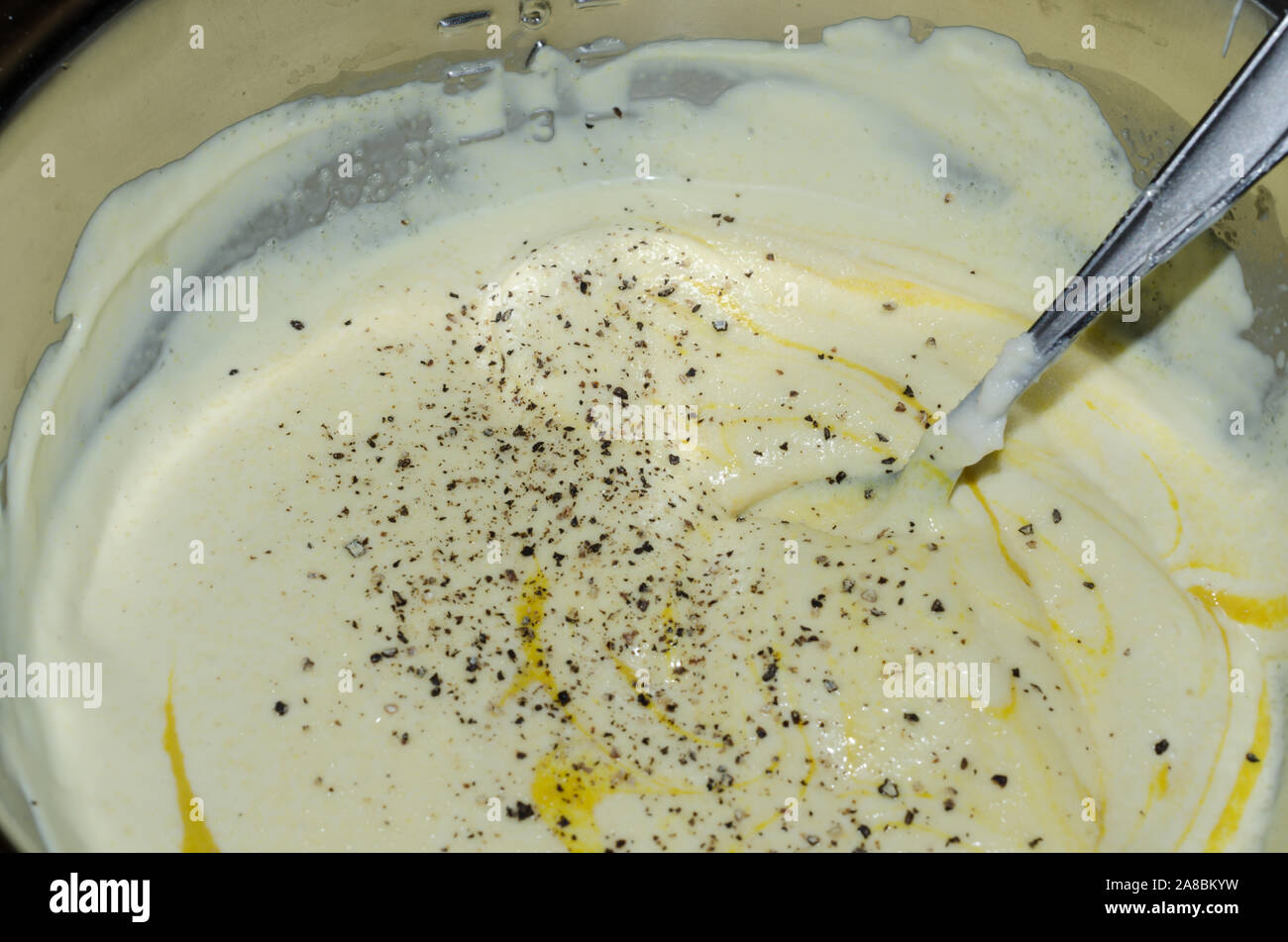 Creamy mayonnaise and mustard dressing as an ingredient for potato or macaroni salad. Delicious