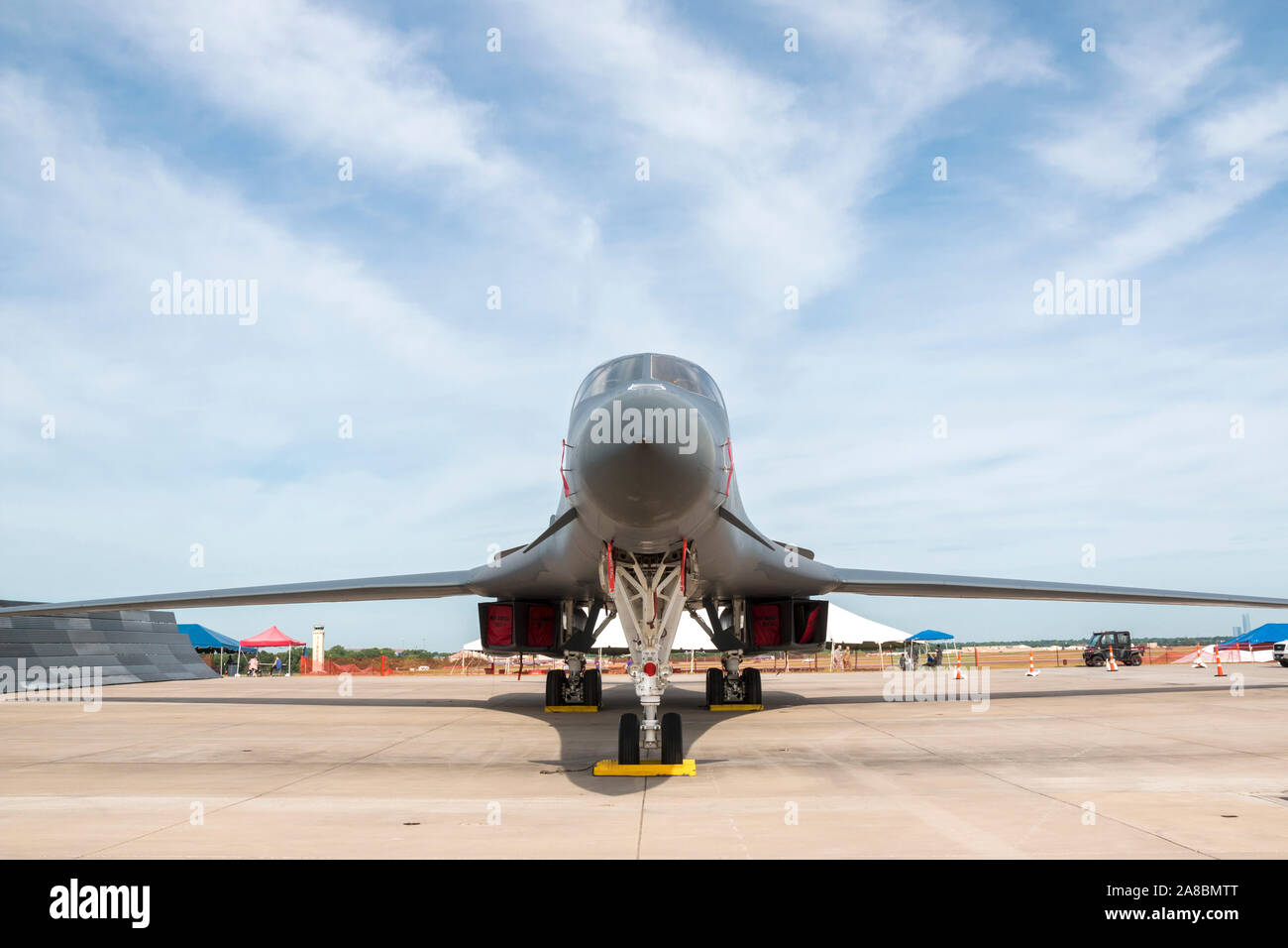 A United States Air Force B-1 Lancer sits on static display at the Star Spangled Salute Air & Space Show at Tinker Air Force Base. Stock Photo