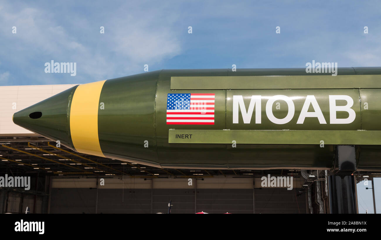 An inert version of the GBU43/B Massive Ordnance Air Blast MOAB bomb