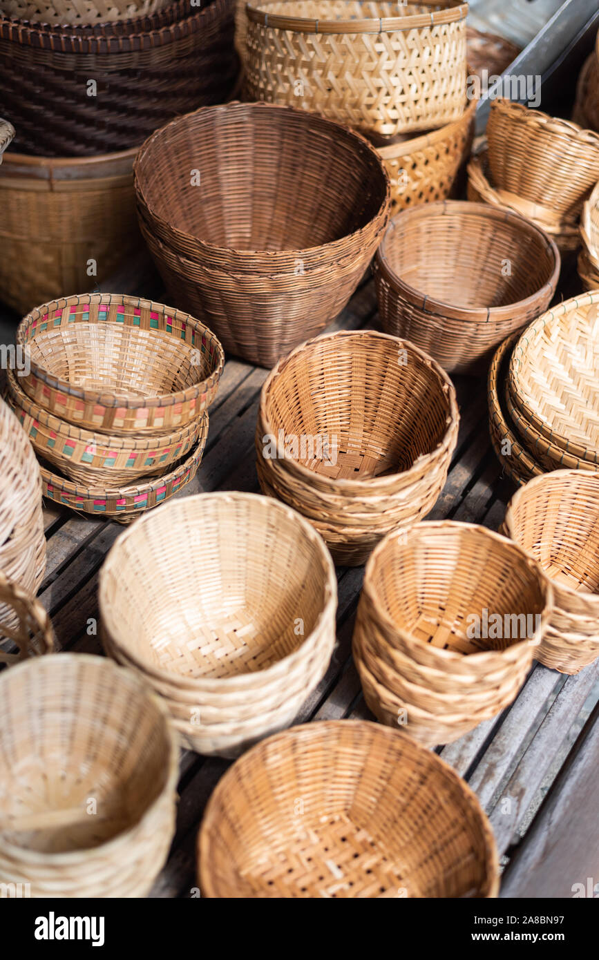 Weave bowls basket on outdoor front shop Stock Photo Alamy