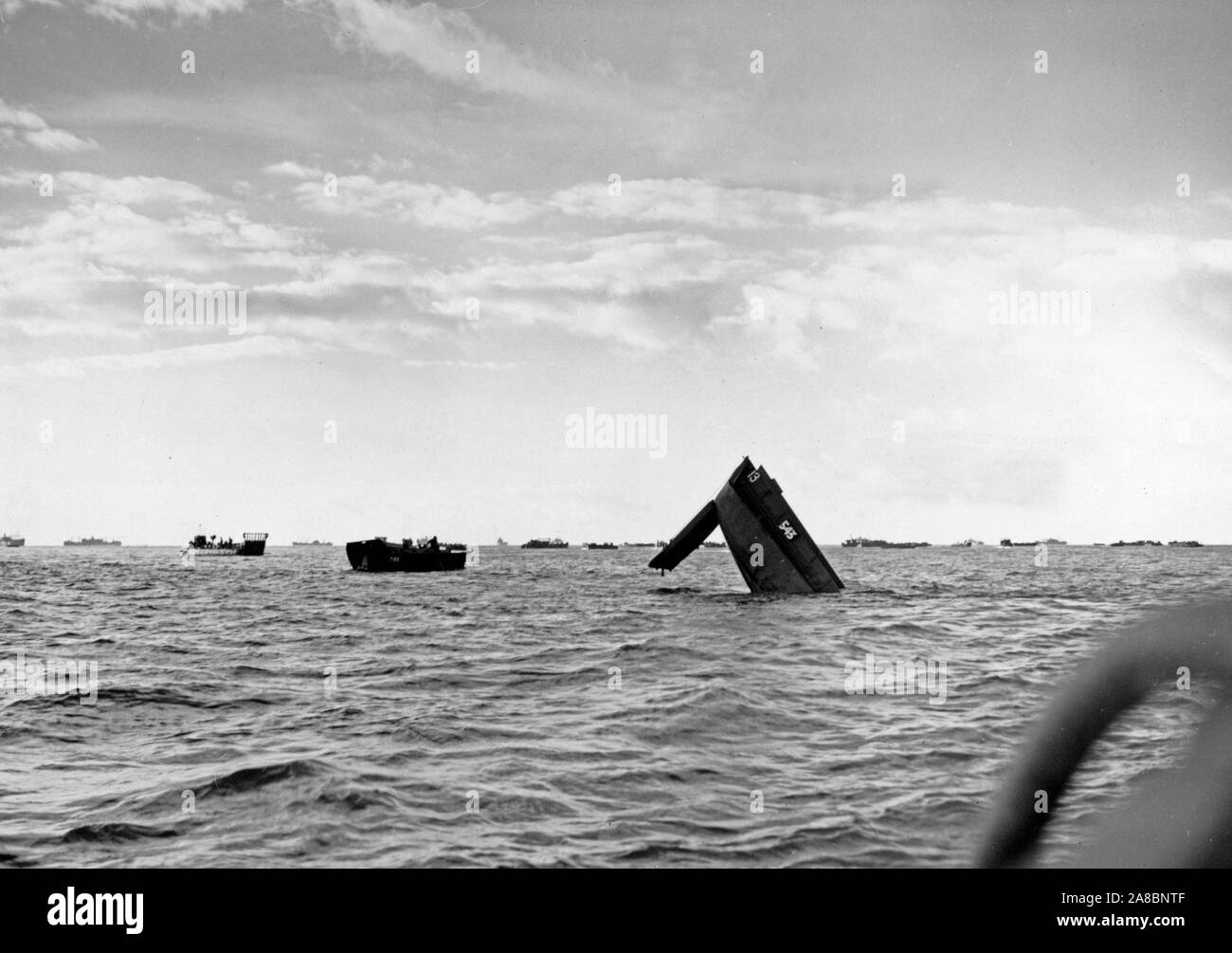 World War II Photo - Sunken Tank Lighter - battle of Tarawa Stock Photo