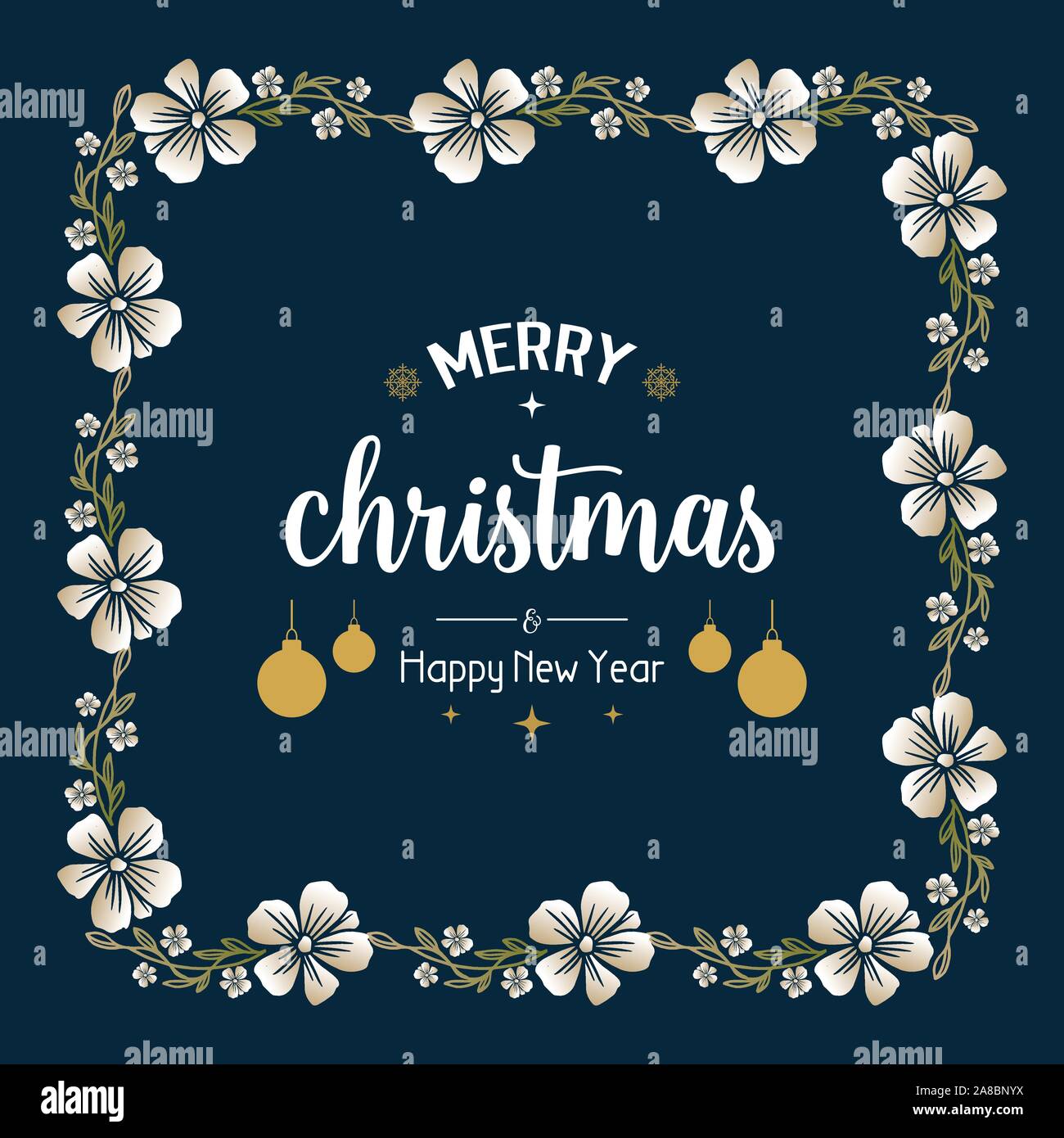 Elegant card merry christmas and happy new year with cute wreath frame ...
