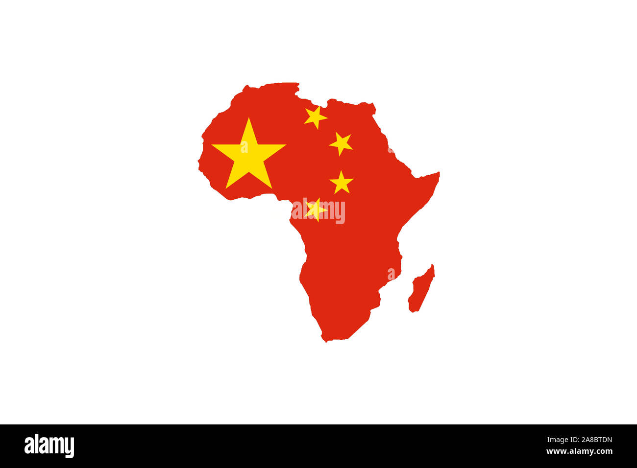 Der afrikanische Kontinent mit den Farben der chinesischen Nationalfahne, Afrika in chinesischer Hand, China auf dem Weg zur Weltmacht, Sicherung von Stock Photo