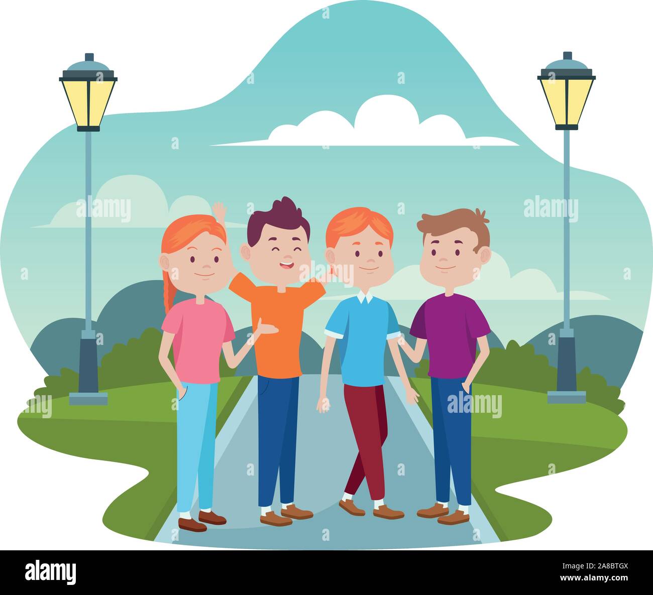 young people characters in the park Stock Vector