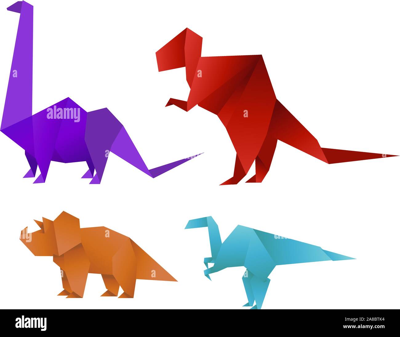 Set of four Color Paper Origami Dinosaur Collection vector illustration. Stock Vector