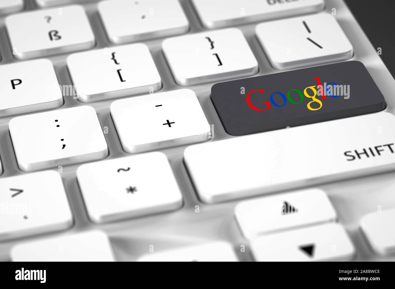 Weisse Computertastatur, belegte Sondertaste, Aufschrift, Google, Stock Photo
