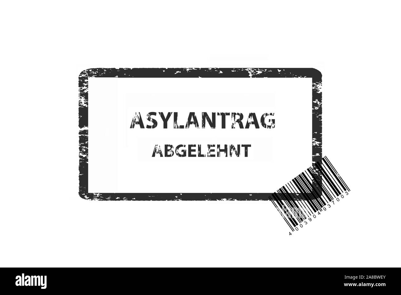 Stempel,  Inschrift:  ASYLANTRAG ABGELHNT, Barcode, Stock Photo
