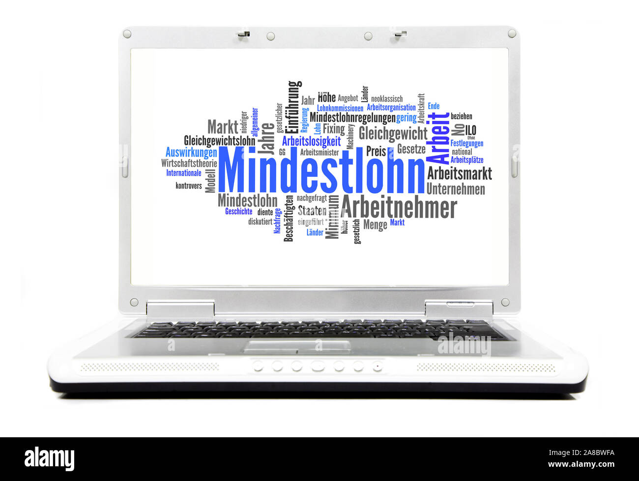 Laptop, Hintergrund Mindestlohnforderungen, Stock Photo