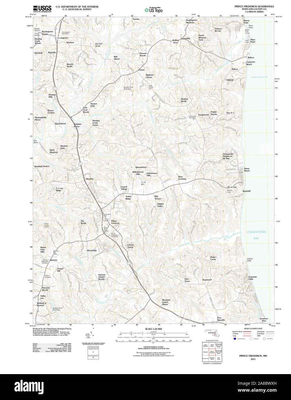 USGS TOPO Map Maryland MD Prince Frederick 20110621 TM Stock Photo Alamy