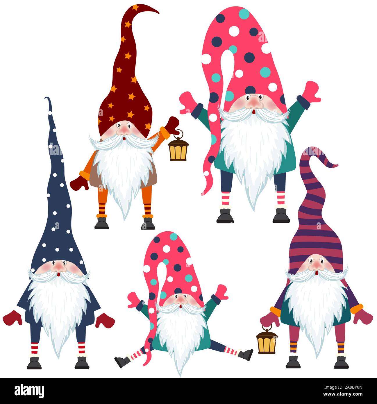 Beautiful flat design gnomes collection. Isolated items. Vector Stock Vector