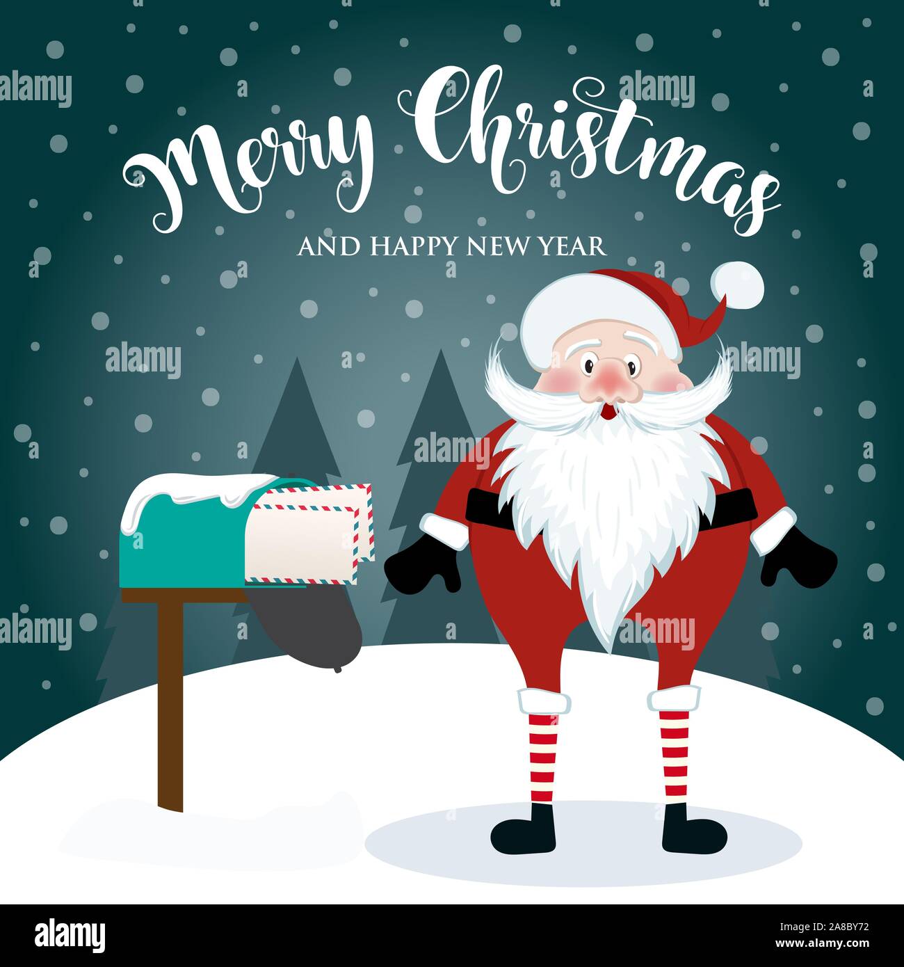 Christmas card with cute Santa. Flat design. Vector Stock Vector