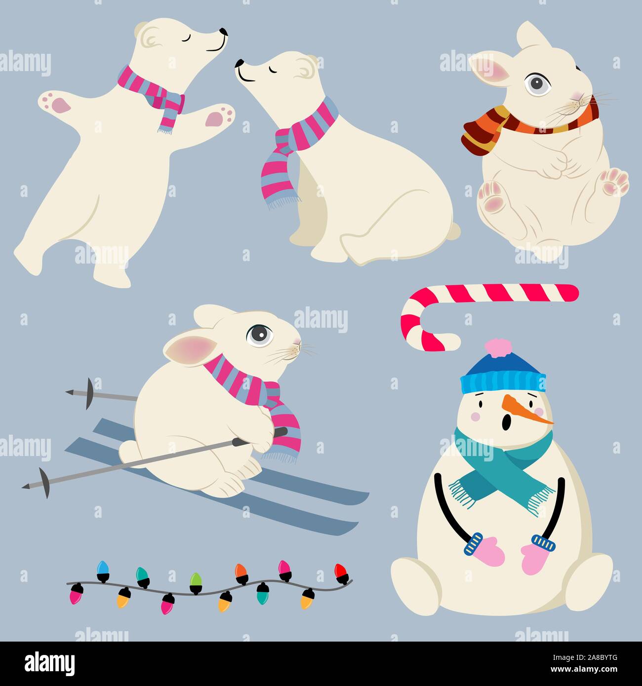 Flat design animal collection in winter Stock Vector