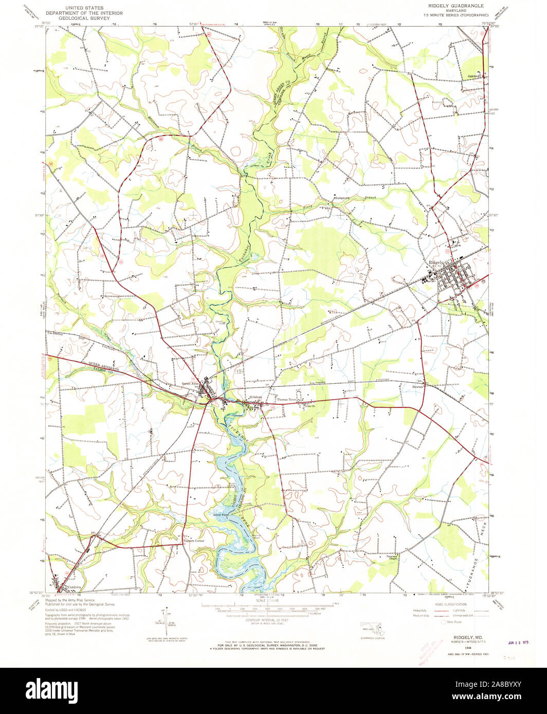 USGS TOPO Map Maryland MD Ridgely 256784 1944 24000 Stock Photo Alamy