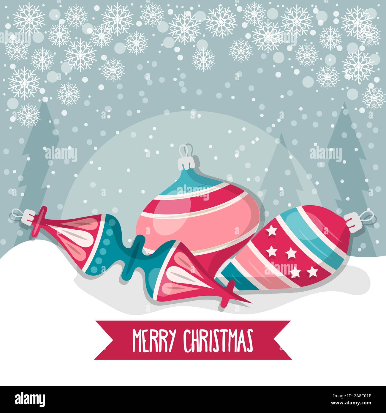 Christmas card with balls. Christmas background. Flat design. Vector Stock Vector