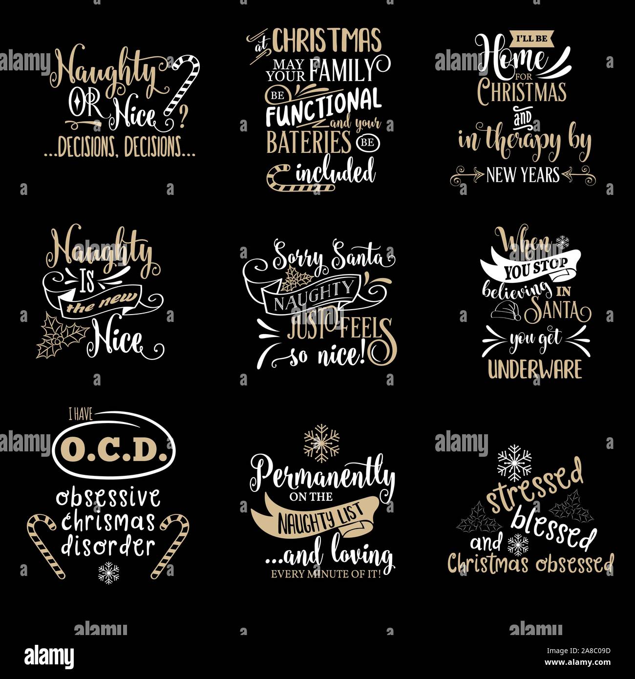 Christmas quotes collection isolated on black. Vector Stock Vector ...