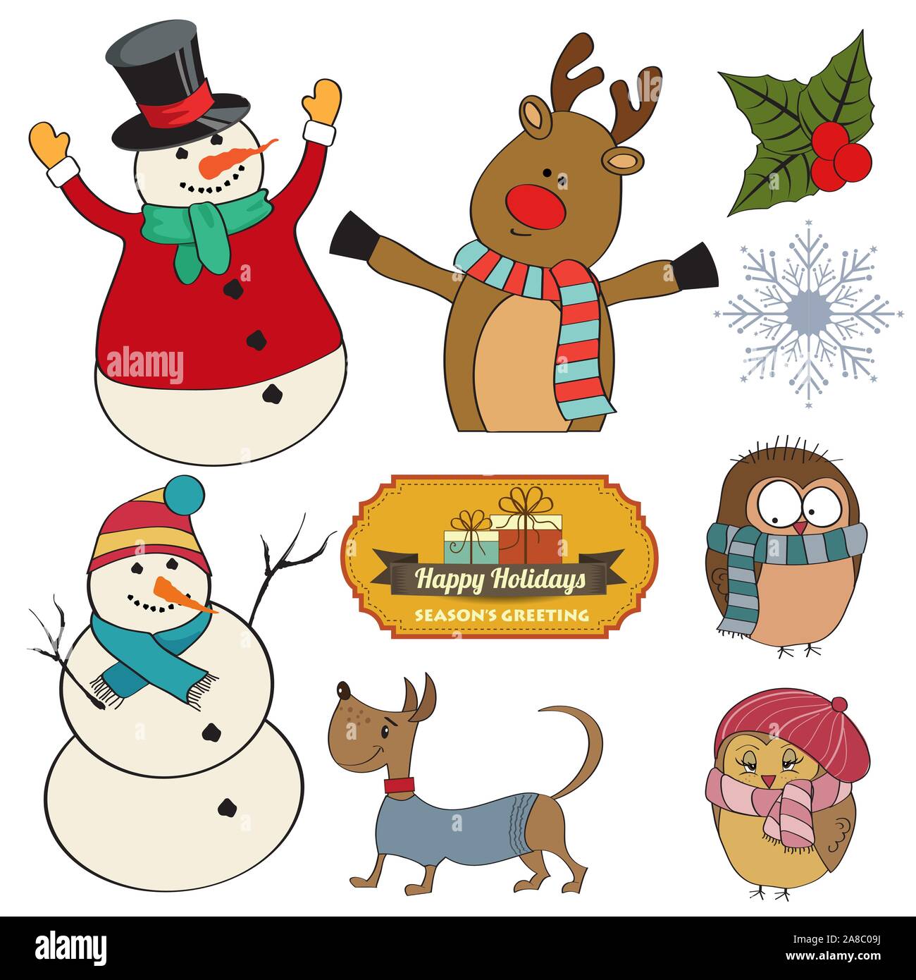 Huge Christmas items collection isolated on white Stock Vector